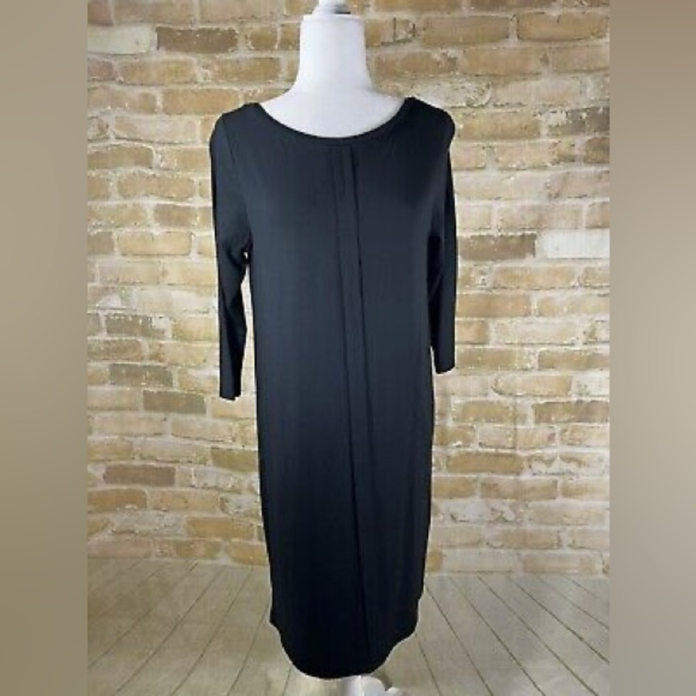 J. Jill Wearever Collection Black Front Seam Midi Dress 3/4 Sleeve Large - Picture 3 of 8